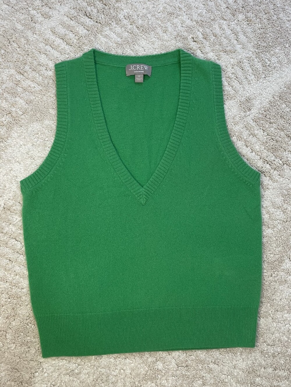 J. Crew 100% Cashmere Green V-Neck Sleeveless Sweater Vest Size XS